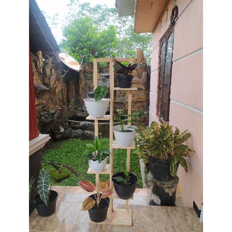 rak bunga kayu zig zag minimalis tinggi 150 cm bisa request warna