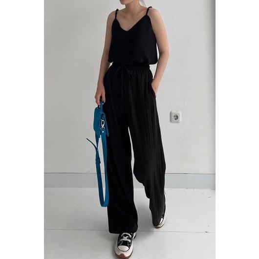 1KG MUAT 4PCS | WAFFLE PANTS DAILY KULOT CELANA PANJANG BLACK HITS OOTD SELEBGRAM FASHION GROSIR WANITA