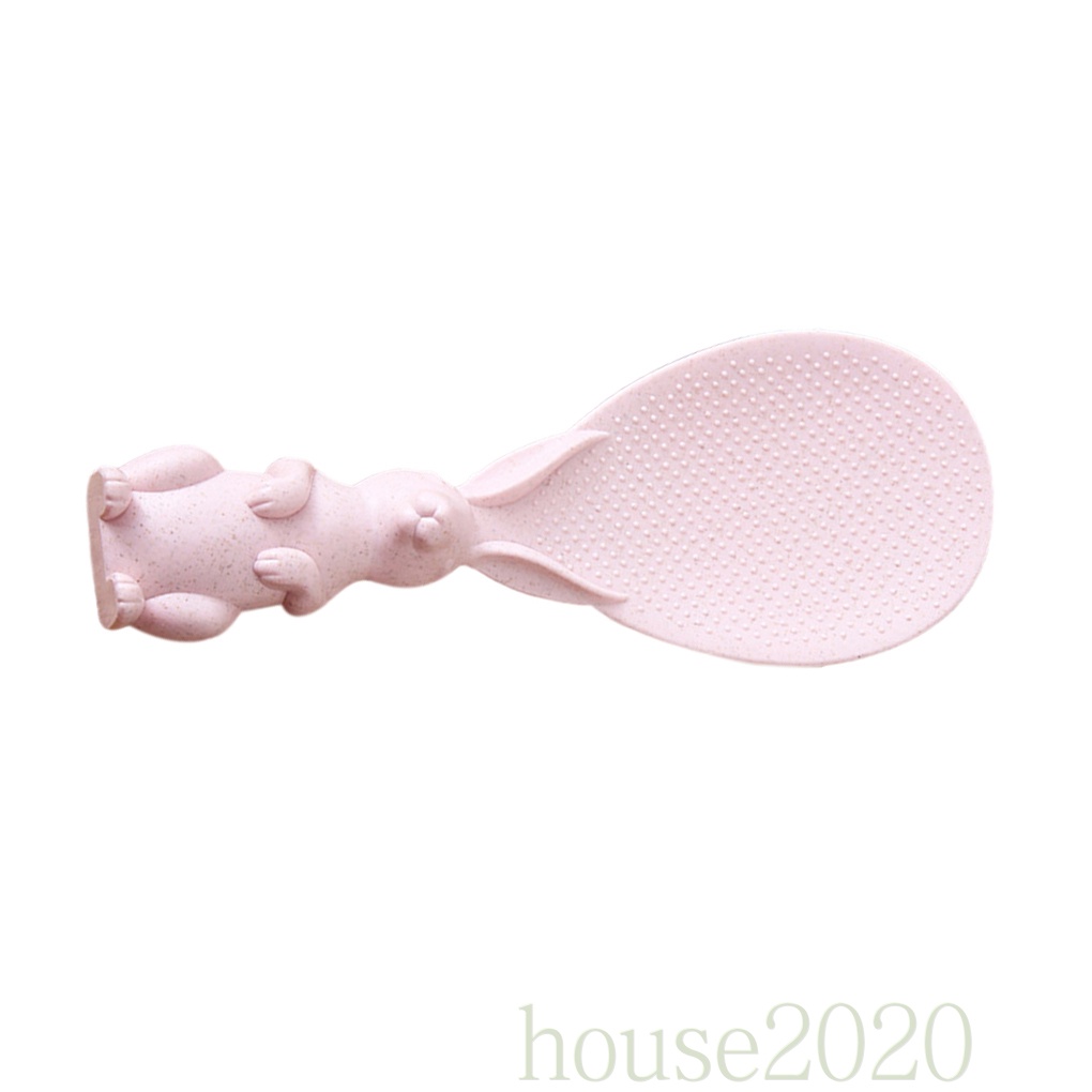 [HOUSE2020]Rice Cooker Spoon Plastic Rice Scoop Wheat Fiber Animal Shape Non-stick Kitchen Spoon, Pink