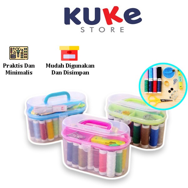 Jual [KUKE] Sewing Kit Box / Alat Set Jahit Isi 8 Benang / Alat Jahit
