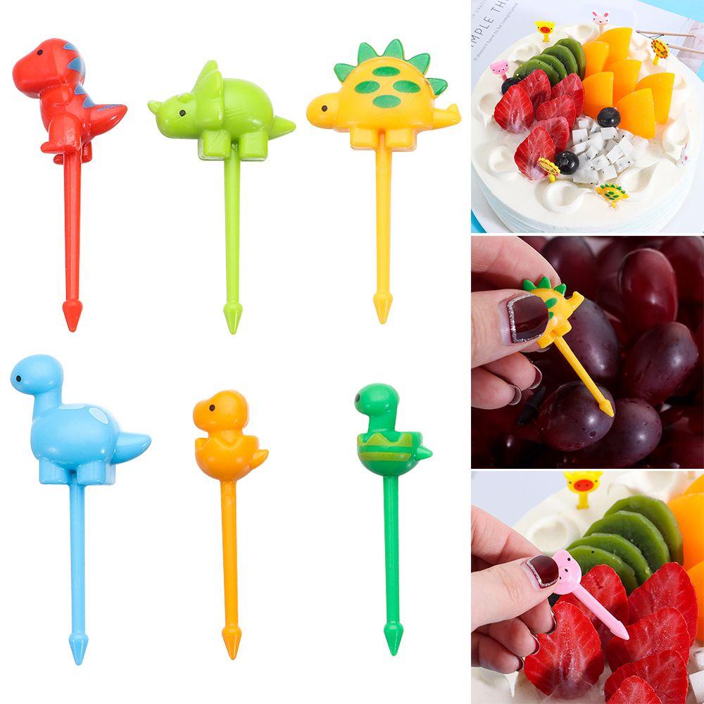 R-flower 6pcs / 10pcs / Set Garpu Buah / Bento Bentuk Dinosaurus Bahan Plastik Untuk Peralatan Makan Anak