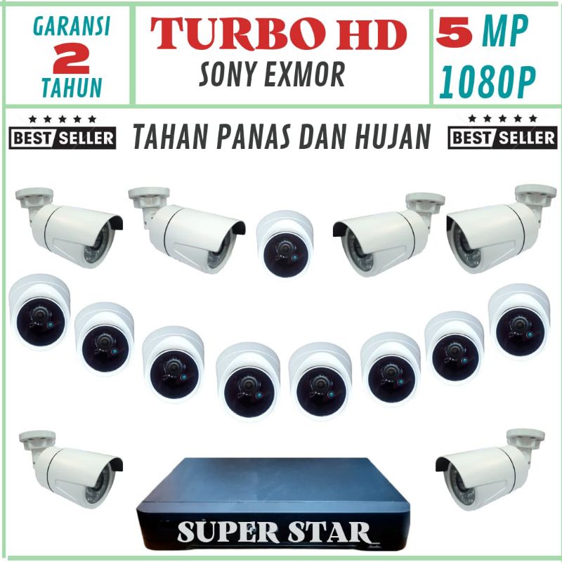 PAKET CCTV 16 CHANNEL 15 KAMERA LENSA 5MP 1080P TURBO HD IR SONY EXMOR