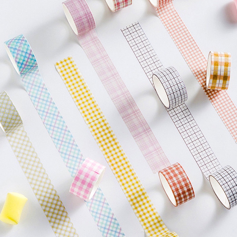 4 Rolls Retro Pure Color Grid Washi Tape Student Handbook Deco DIY Masking Tape