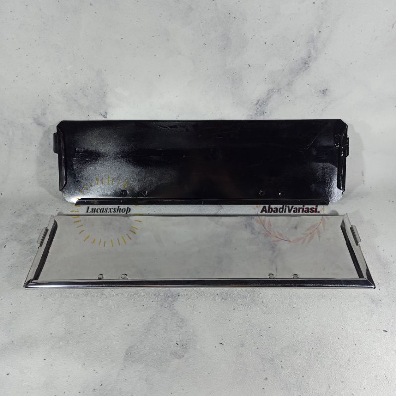 Cover Tatakan Dudukan Plat Nomor Mobil Stainless Model Lipat Duoble Hitam Chrome