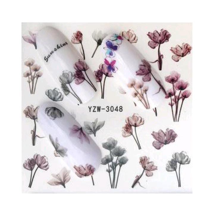 NAIL STICKER WATER COLOR FLOWER STIKER BUNGA TERATAI WATER COLOR NAIL / KUKU