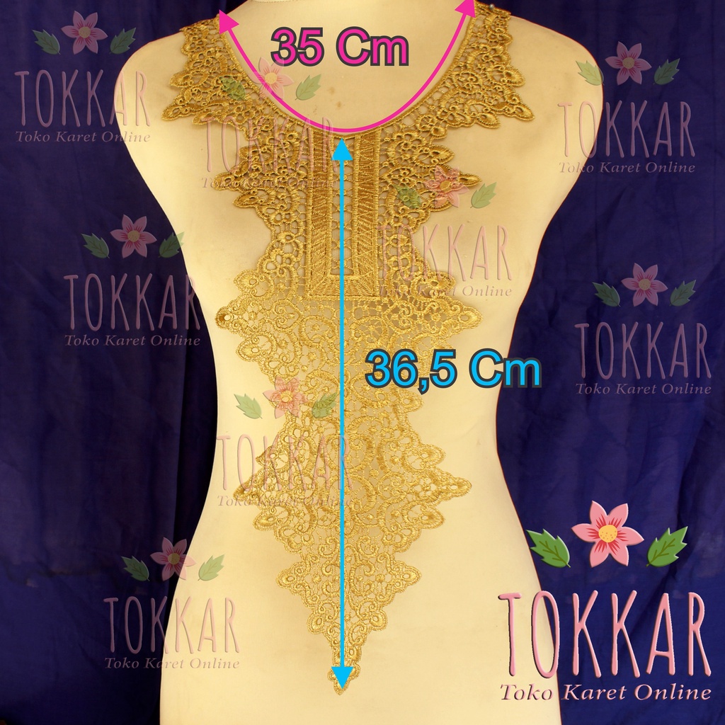 (Per Pcs) AP280 Aplikasi Leher / Kerah Bordir Tempel Cantik Gold