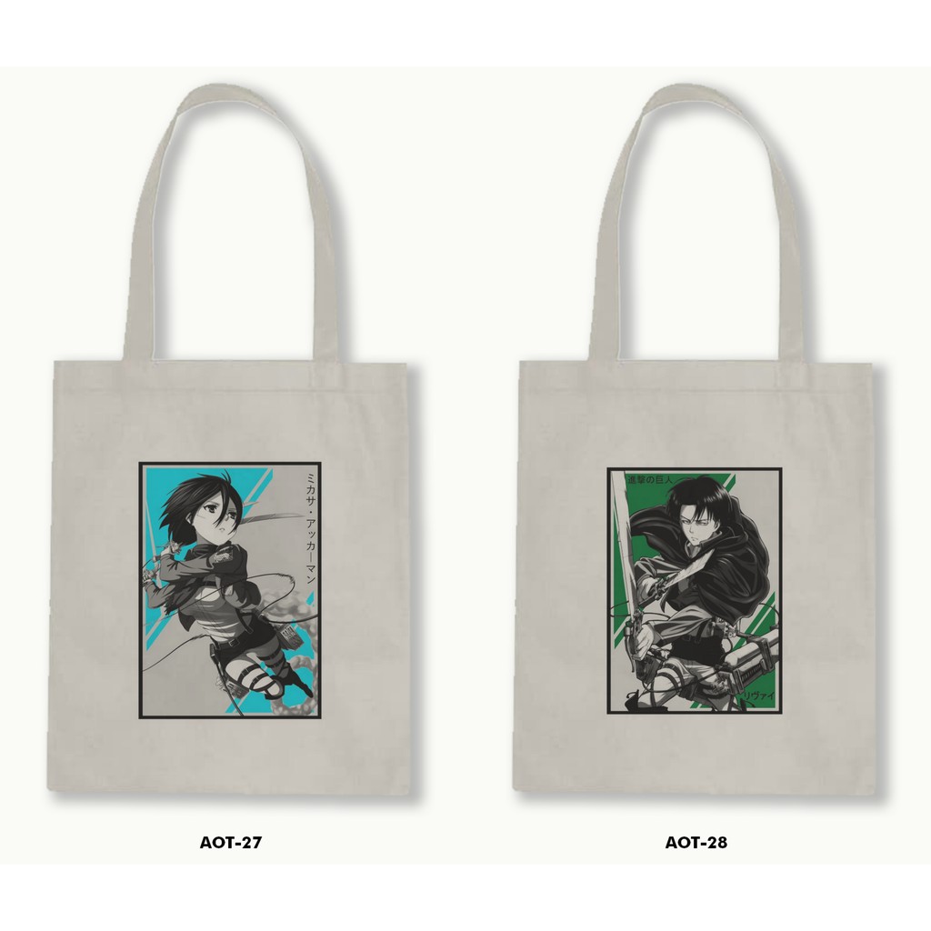 Tas Tote Bag Resleting Kanvas/Blacu  Attack On Titan .01