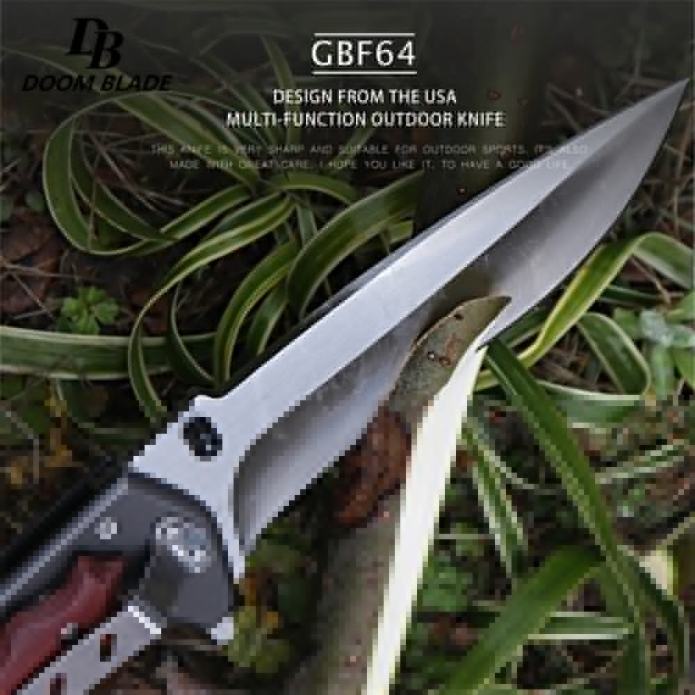 KNIFEZER Blade Pisau Lipat Berburu Survival Tactical Knife Wooden Handle - CBF64 - Brown