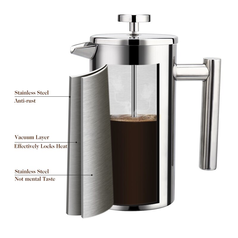 Teko Pot Kopi Teknik French Press Manual Filter Ganda 350ml - Silver