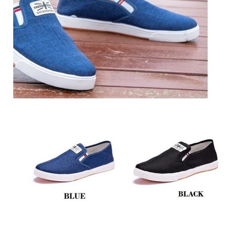 ☪ SH26 Sepatu Pria Casual Denim Canvas Shoes Slip On Men Shoes - grey, 43 ◙