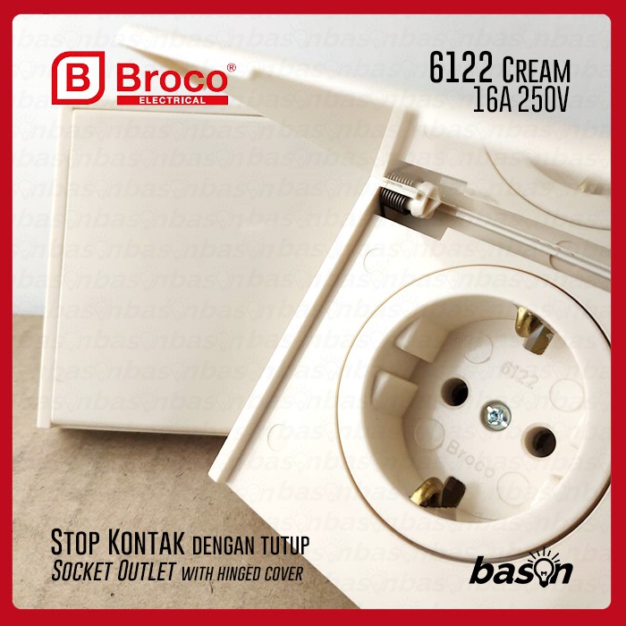 BROCO 6122 STD Socket Outlet with cover 16A - Stop Kontak dengan tutup