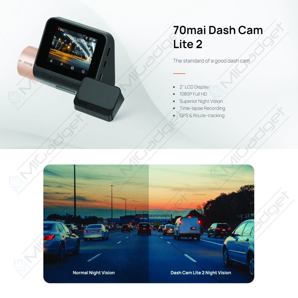 70Mai DashCam Dash Cam Camera Lite 2 with GPS (Opsional) - Kamera Mobil