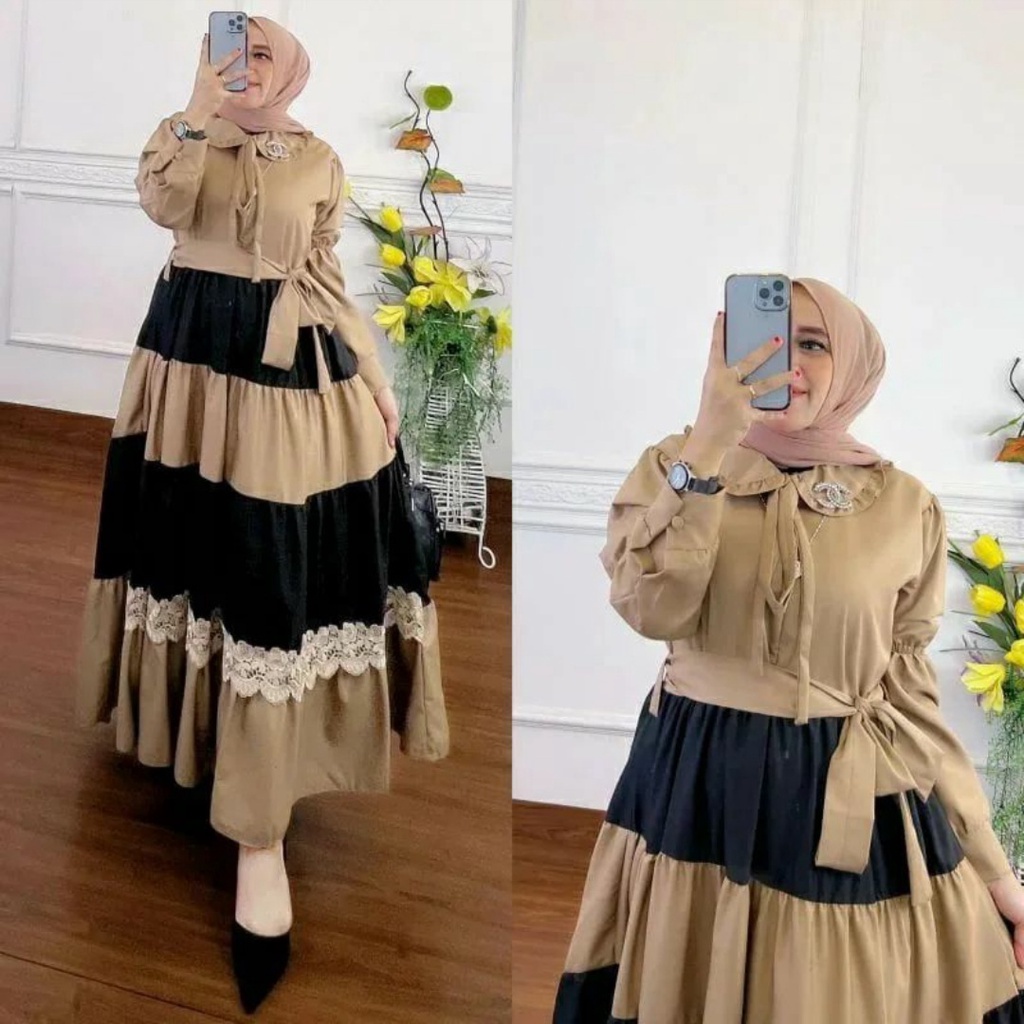 GAMIS KONDANGAN WANITA JUMBO SHAKILLA MIX RENDA SR324 DRESS PESTA MUSLIM DRES MODERN