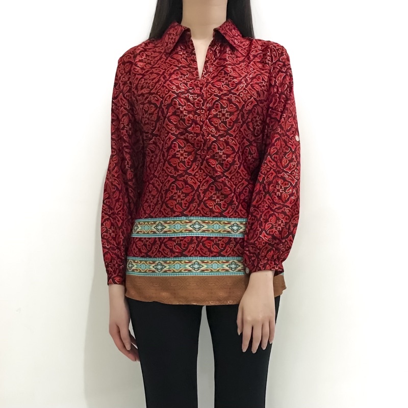 Baju Batik Blouse Atasan Wanita (Red Maroon Merah 1)