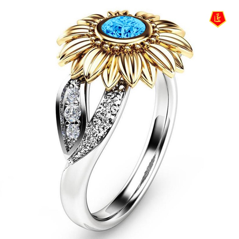 [Ready Stock]New Sunflower Ring 18K Gold Color Separation Elegant Simple All-Match