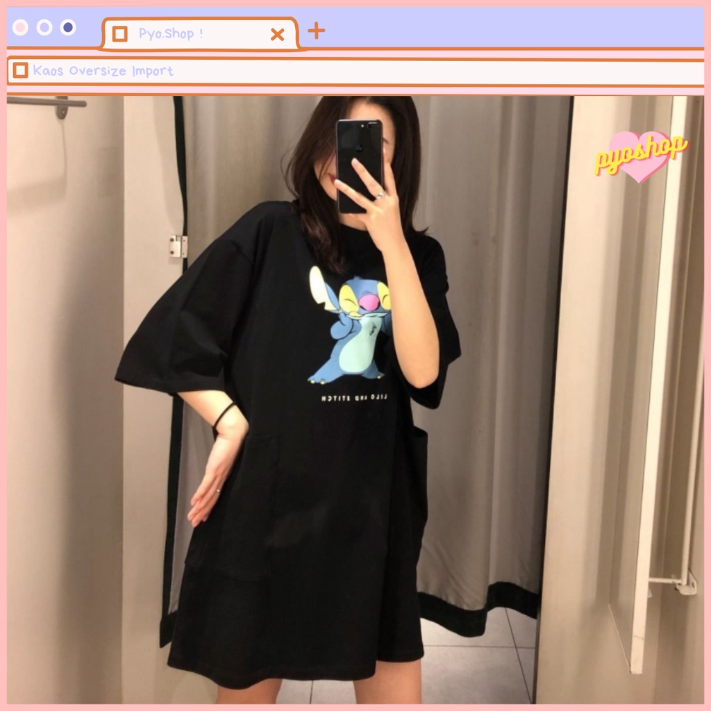 Oversize Dress Kaos Import Motif Lilo Stitch untuk wanita