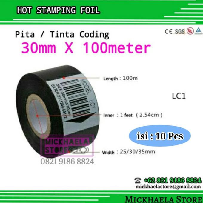 

Ribbon Tape Tinta Conding Hot Stamping HIGH QUALITY 30mm X 100meter - Hitam