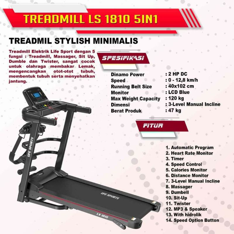 ALAT FITNESS  TREADMILL ELEKTRIK LS 1810