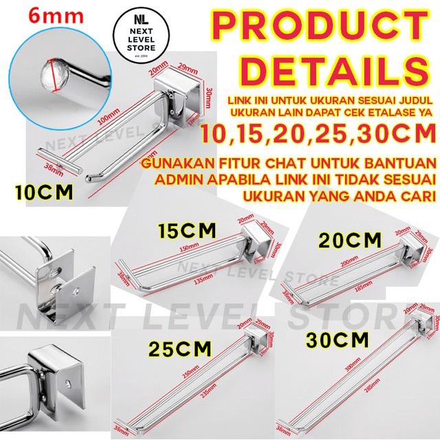 Single Hook Label Double Kotak Ram 15 CM TEBAL 6mm Stainless Cantolan Display Square Pipa Label Harga Price Tag - LINK GROSIR