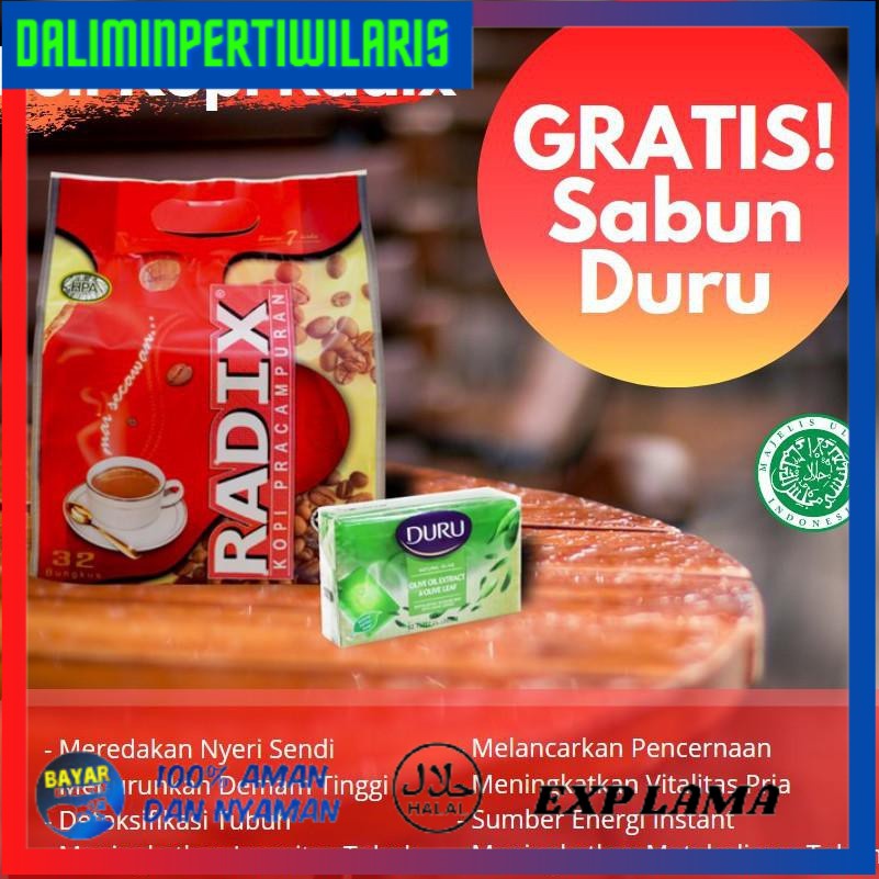 

( BISA COD ) Kopi Radix Premix FREE SABUN DURU Coffee KEJANTANAN PRIA isi 32Sachet HPA Malaysia