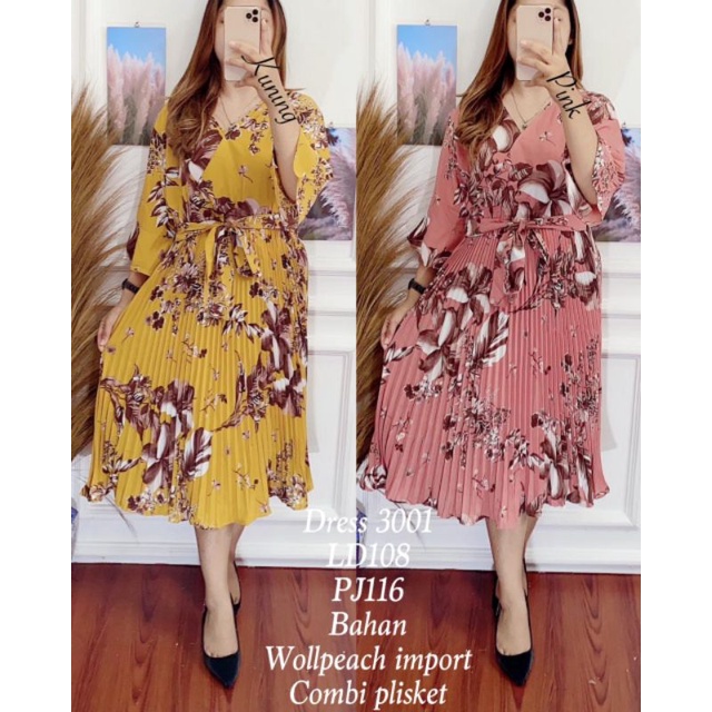 Fy 3001 Dress Wollpeach Import combi Plisket