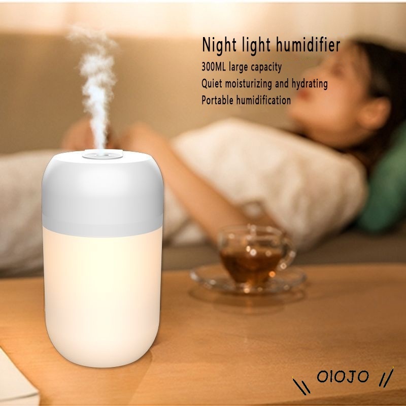 300Ml Portabel Humidifier Usb Bisu Lampu Malam Pembersih Udara Rumah - ol