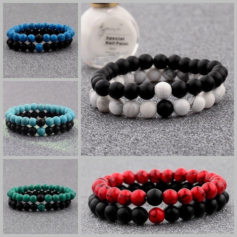 Gelang Manik-Manik Batu Matte Ukuran 8mm Untuk Pasangan