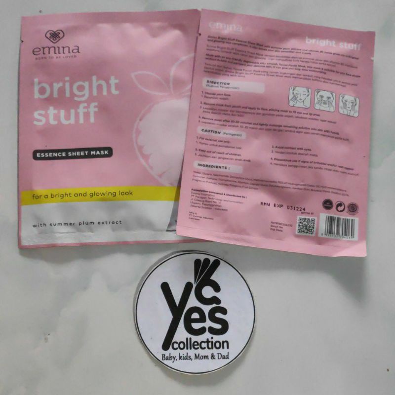 Emina Bright Stuff Essence 1 Sheet Mask Masquerade Face Mask Charcoal Pomegranate Blueberry Grapefruit Masker Wajah Remaja Muka Lembab Sekali Pakai Bright Glowing