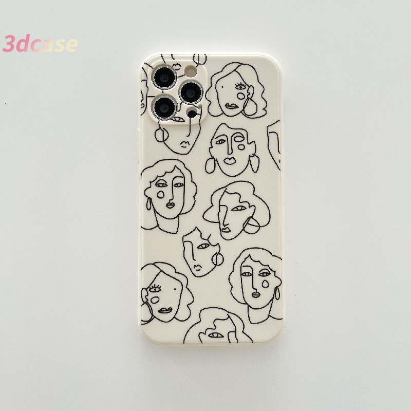 Silicone Case Compatible For iPhone 7 Plus 11 pro max 12 mini 12 Pro max X XS MAX XR 6 6S 7 8 Plus SE 2020 Cute line girl Design Protective Case Cover