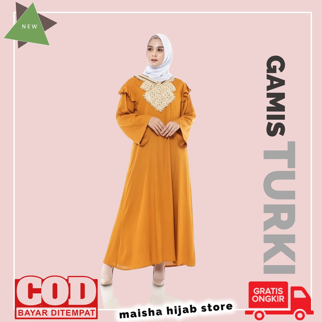 Gamis Dress Dres Abaya Turki Turky Turkey Wanita Remaja Fashion Muslim Muslimah Syari Lengan Panjang