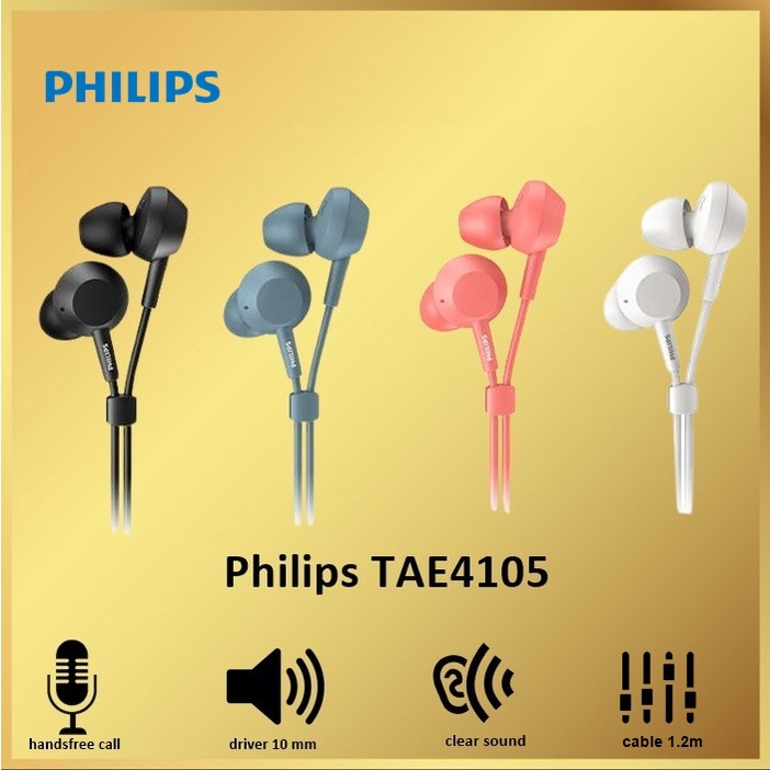 Philips TAE4105 In-Ear Headphones Earphone Bass With Mic TAE 4105