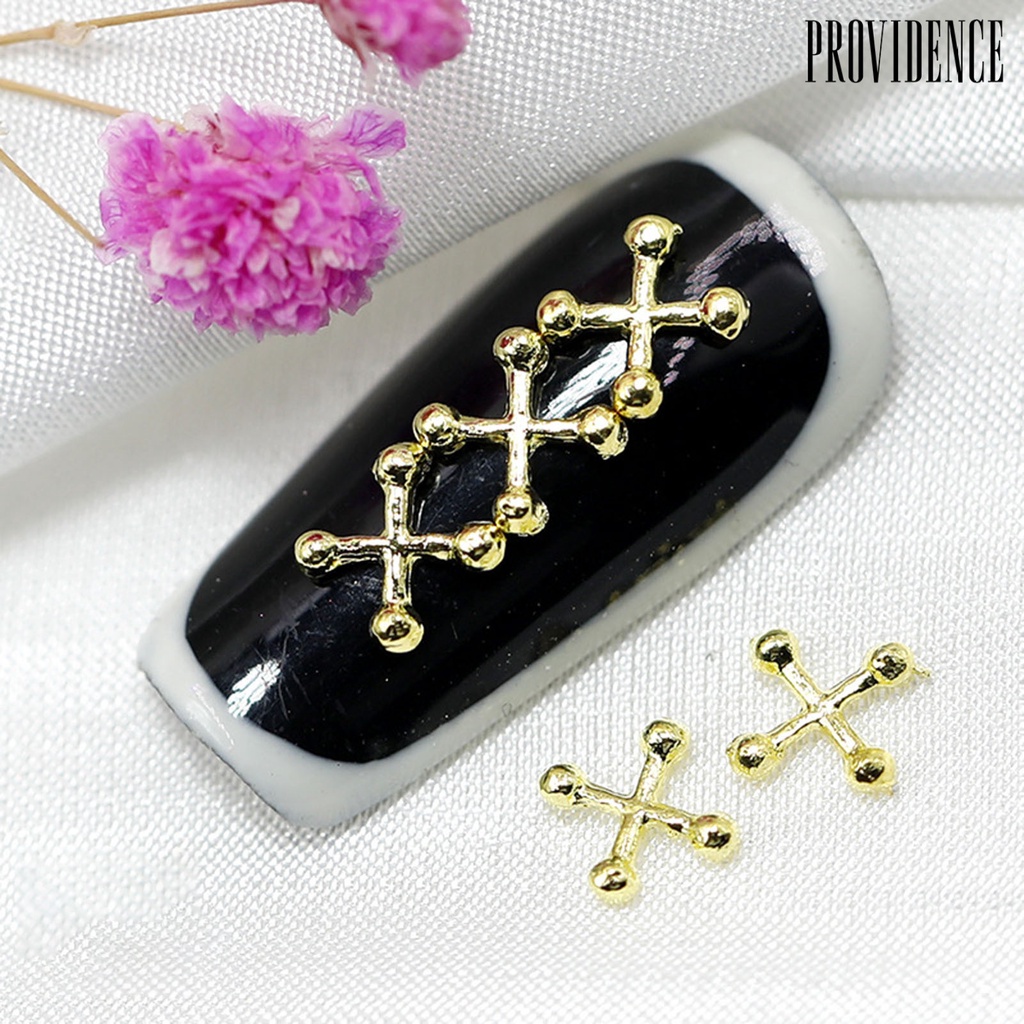 Providence 10Pcs / Set Stiker Kuku Motif Salib 3D Bahan Zinc Alloy Untuk Dekorasi Nail Art / Manicure