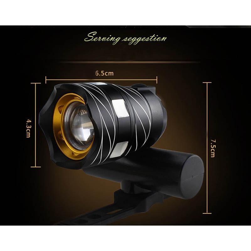 TaffLED Lampu Sepeda LED Chargerable Zoomable Bicycle Headlight CREE XML-T6 - ZK30 - Black