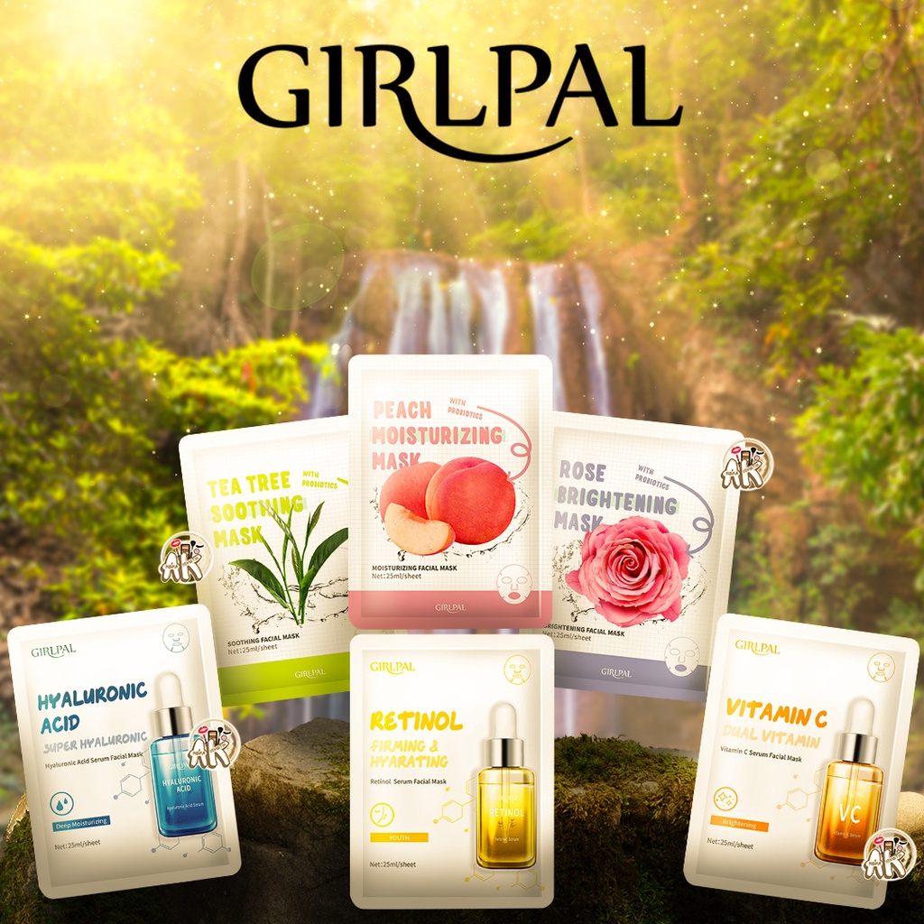 GIRLPAL SHEET MASK SERIES ( ROSE / PEACH / TEA TREE / HYALURONIC ACID / VITAMIN C / RETINOL )