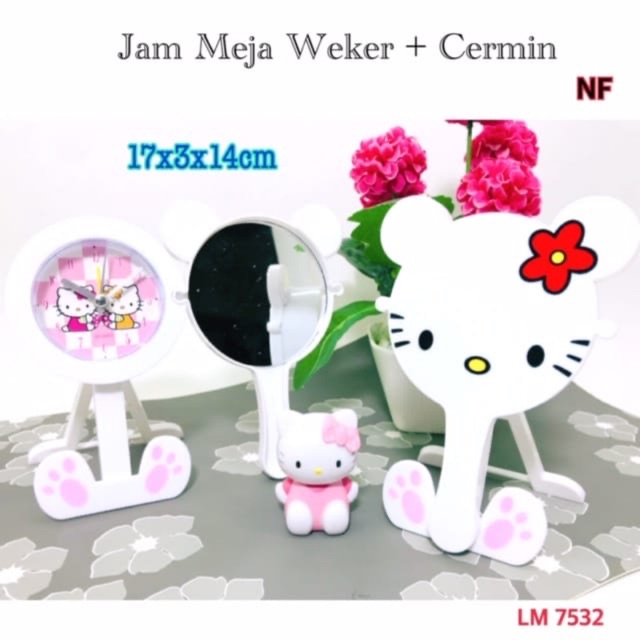 Jam meja weker + cermin / jam Weker / jam alarm Set / Cermin berdiri / cermin meja set