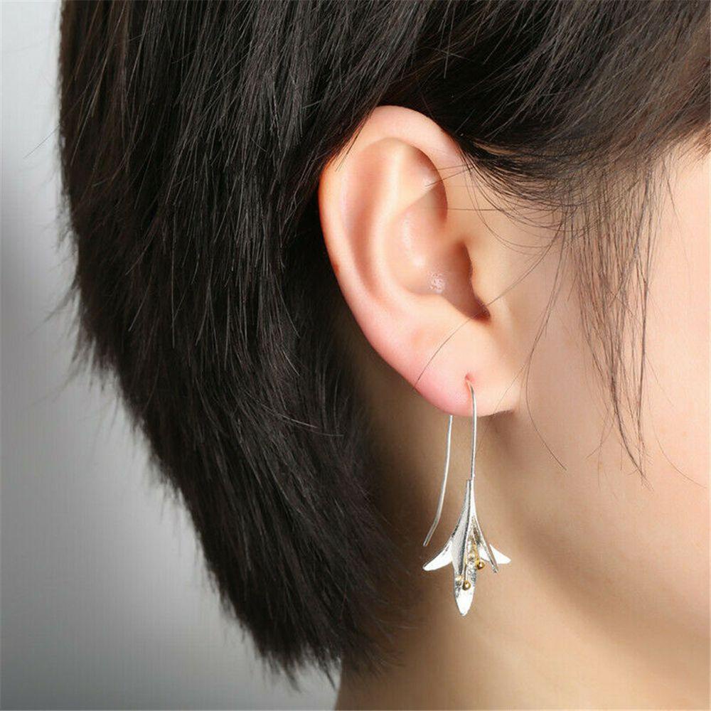 Lily Retak Shell Kelopak Bunga Anting Pernikahan Fashion Wanita925 Perak Korea Drop Earrings