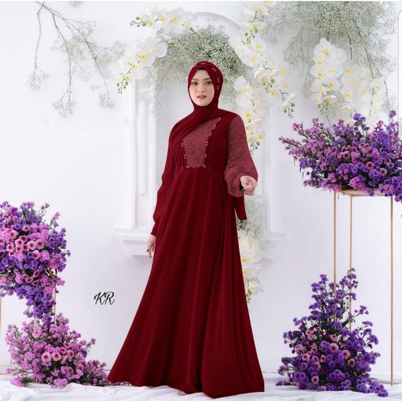 Model Terbaru/Gamis Mewah/Gamis Premium/Gamis Wanita/Gamis Maxi Moscrepe Kombinasi Brukat Corneli