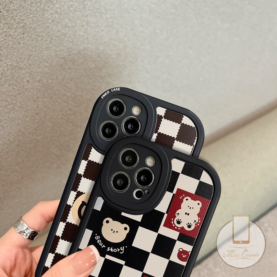 IPHONE Casing Ponsel Hitam Motif Kotak-Kotak Mewah Kompatibel Untuk Iphone7 8plus 6 6s Plus 11 13 12 14 Pro MAX XR X XS MAX SE 2020motif Kartun Beruang Lucu Smiley Case Anti Jatuh Soft Cover