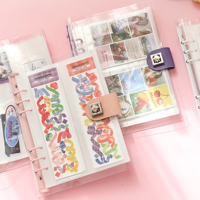 Transparent A5 Binder Metal Button Clips Photocard Photo Album Sticker Cards Organizer Storage Holder DIY Scrapbook