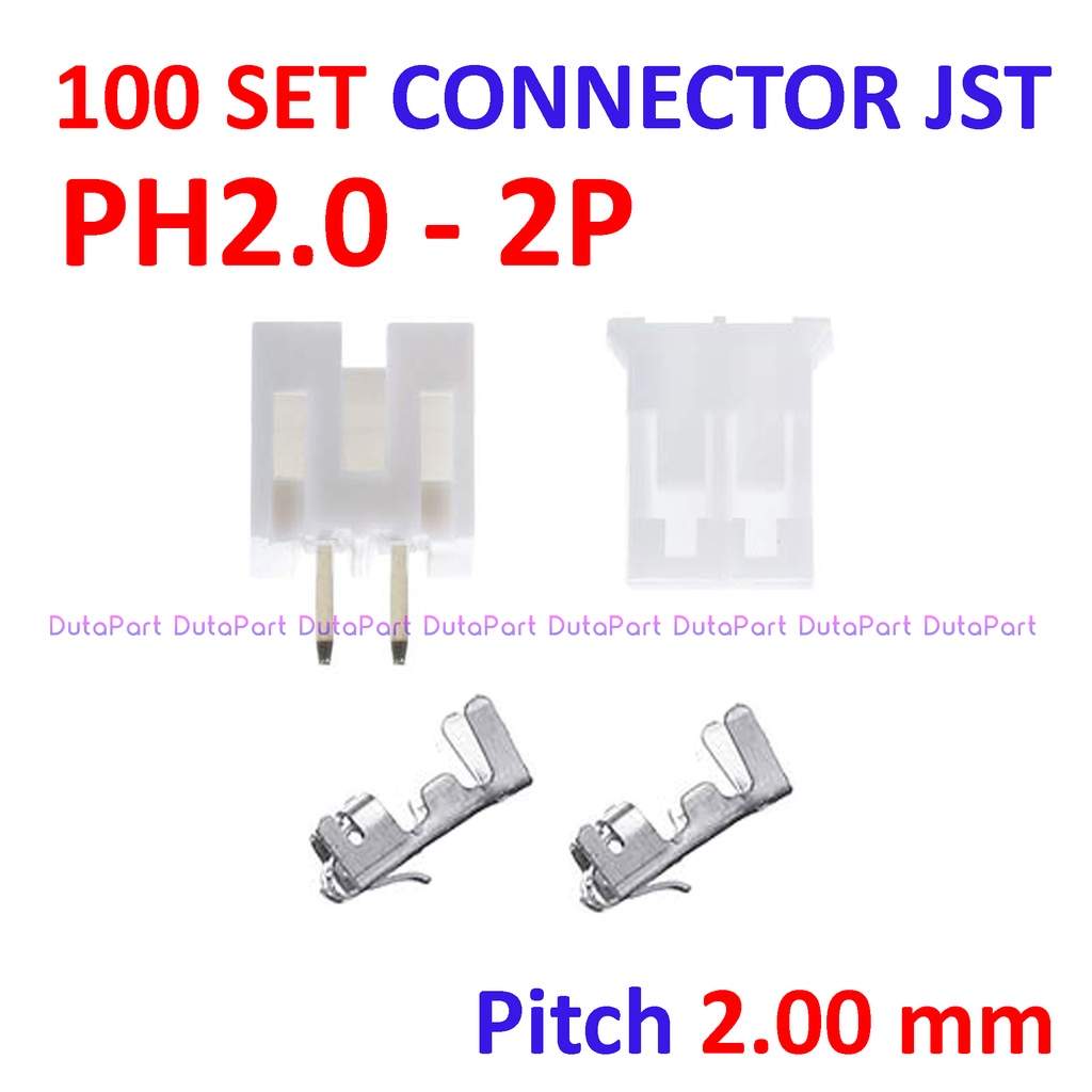 100 SET Connector JST PH2.0 - 2P - Male Female Pin Kaki Lurus 2.0mm