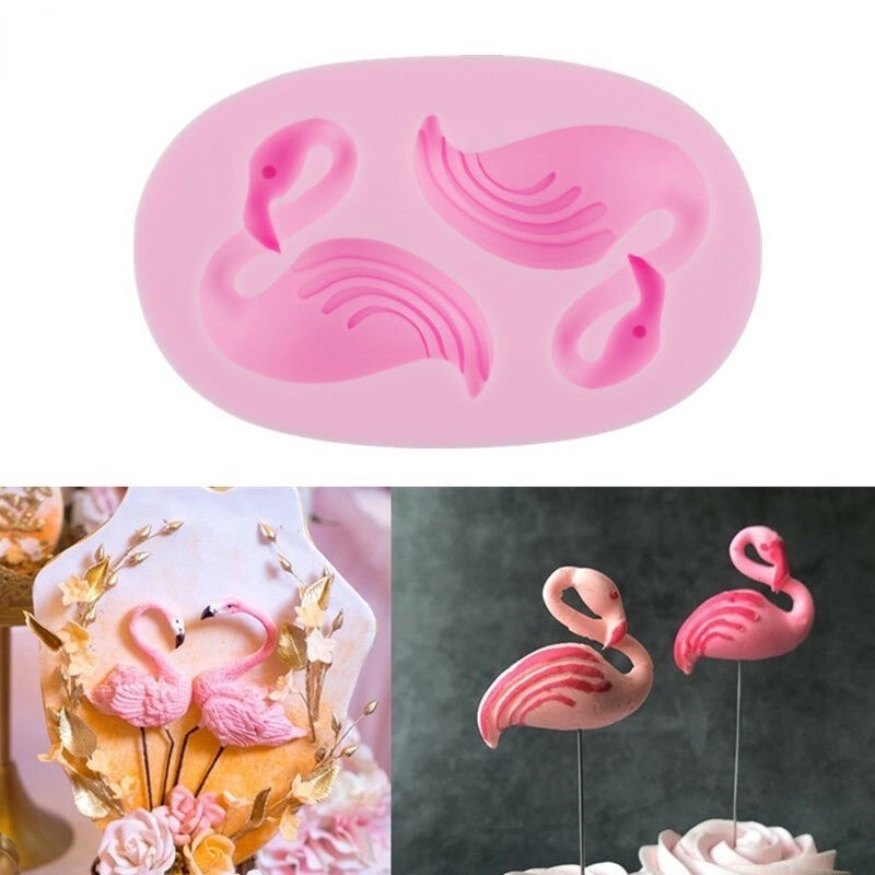 Cetakan Permen / Cokelat Bentuk Flamingo 3D Bahan Silikon Untuk Dekorasi Kue