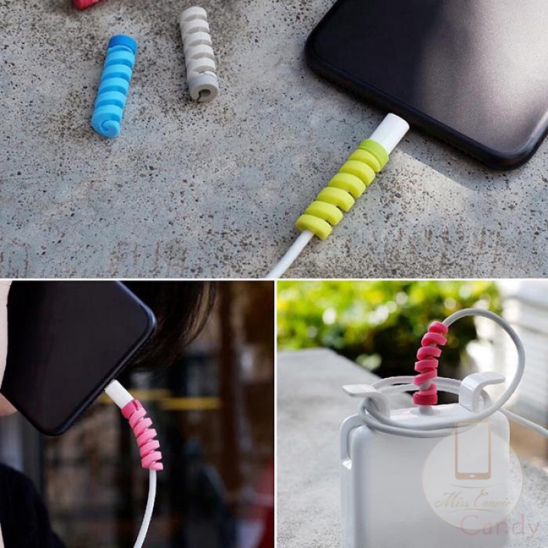 Case Pelindung Kabel Data / Charger / Earphone Bentuk Spiral Bahan Silikon