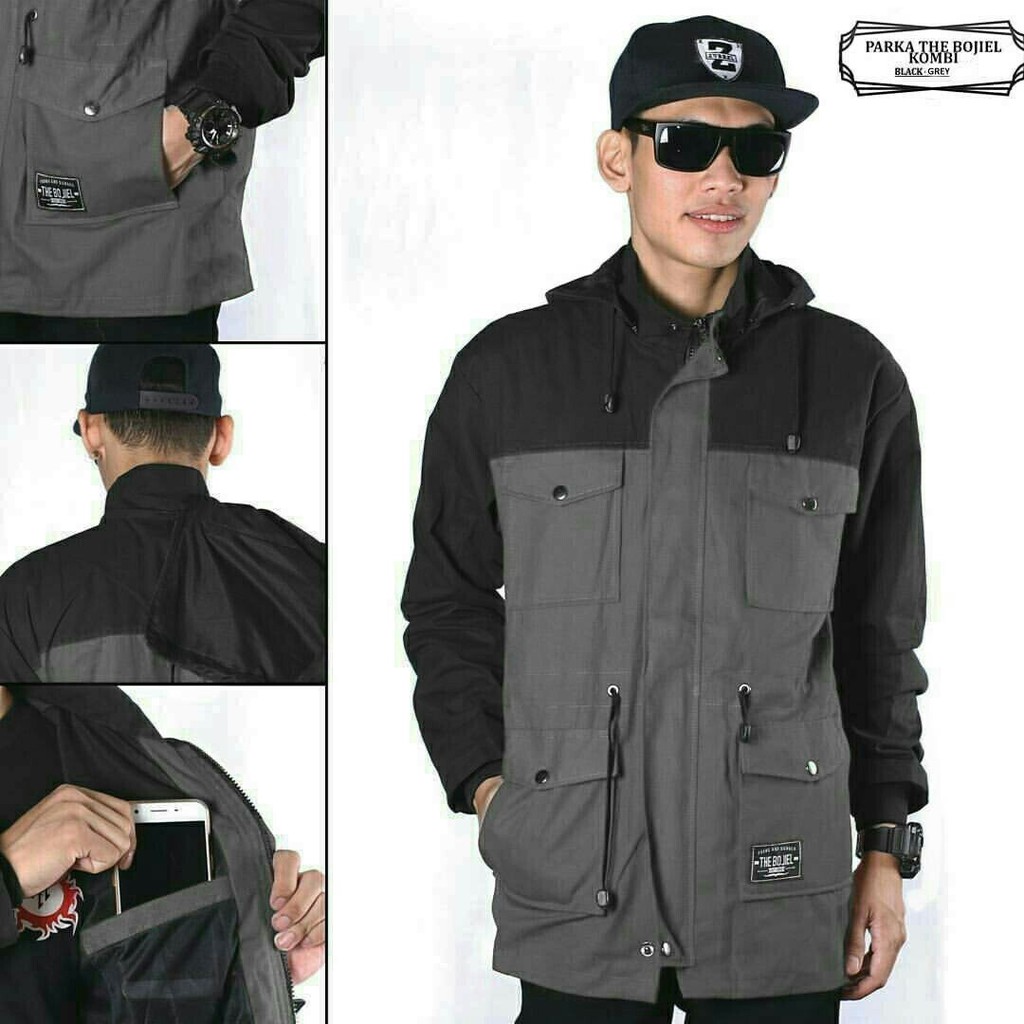 JAKET PRIA JAKET PARKA REGLAN HITAM ABU