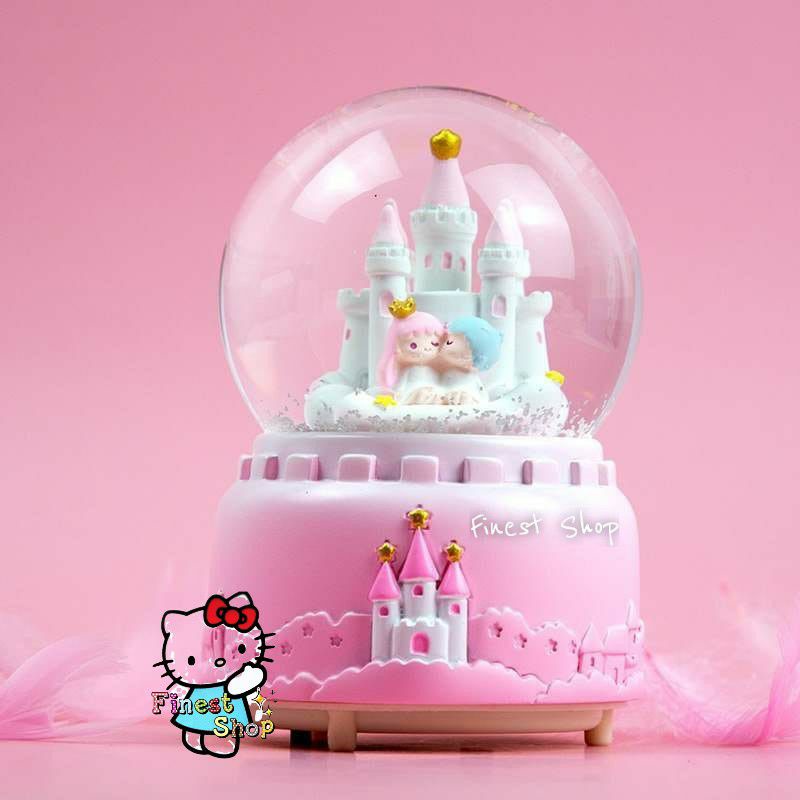 Snowball JUMBO Couple Princess Pink CASTLE Twins Kotak Musik Bola Salju Lampu Kaca Kristal Snow Globe Music Box Waterball Kado Ulang Tahun Hadiah Valentine Hiasan Unik Pasangan Anniversary Birthday Gift Souvenir Box Pajangan Miniatur Istana Meja Lemari