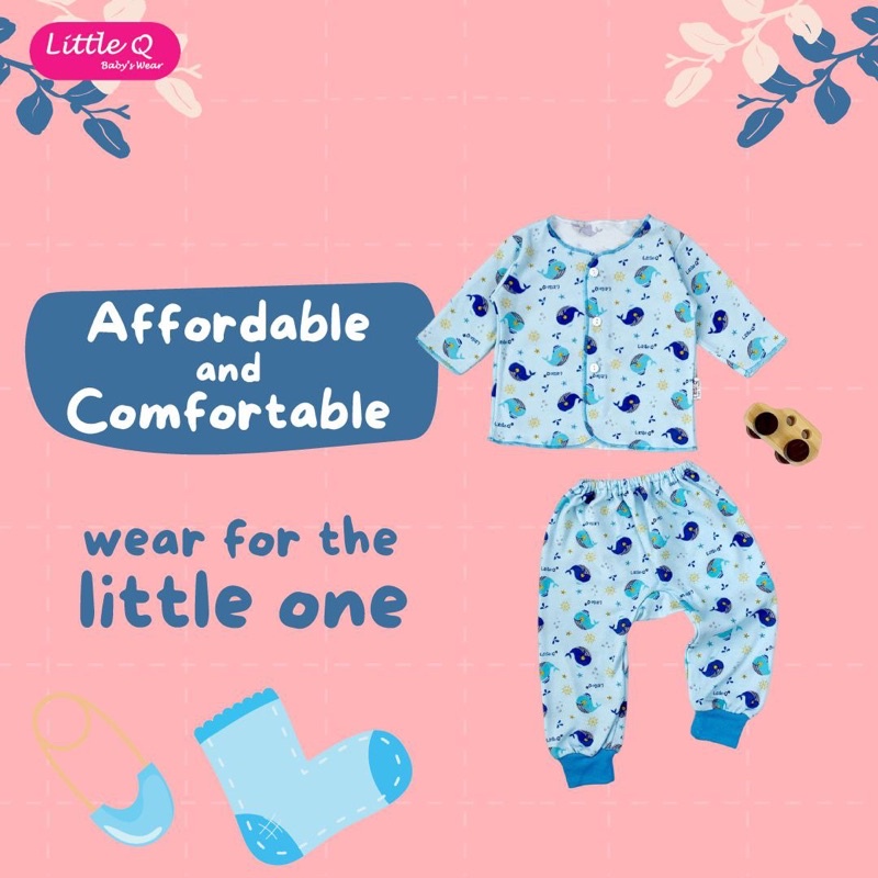 Baju tidur setelan panjang piyama bayi bahan kaos premium Little Q