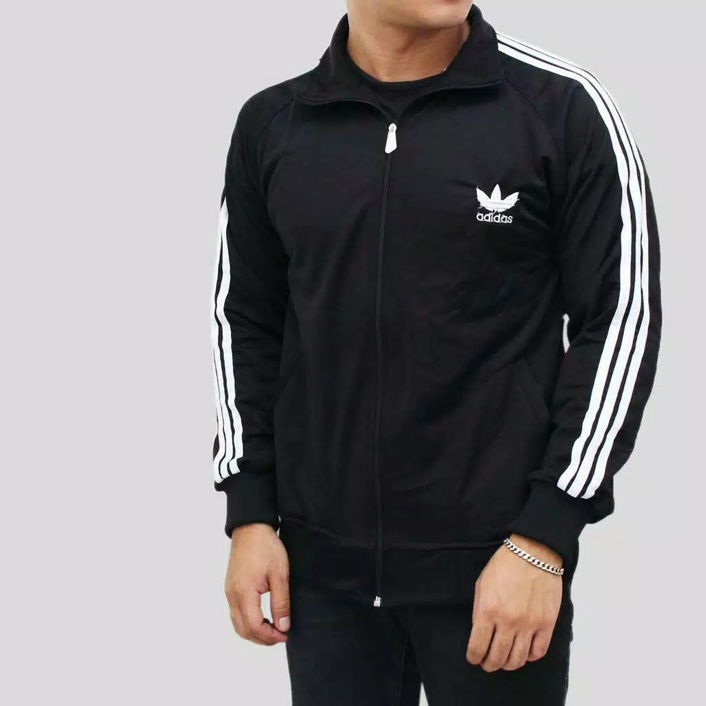Jaket Pria Tracktop Adidas Firebird Hitam Strep Putih Polyster