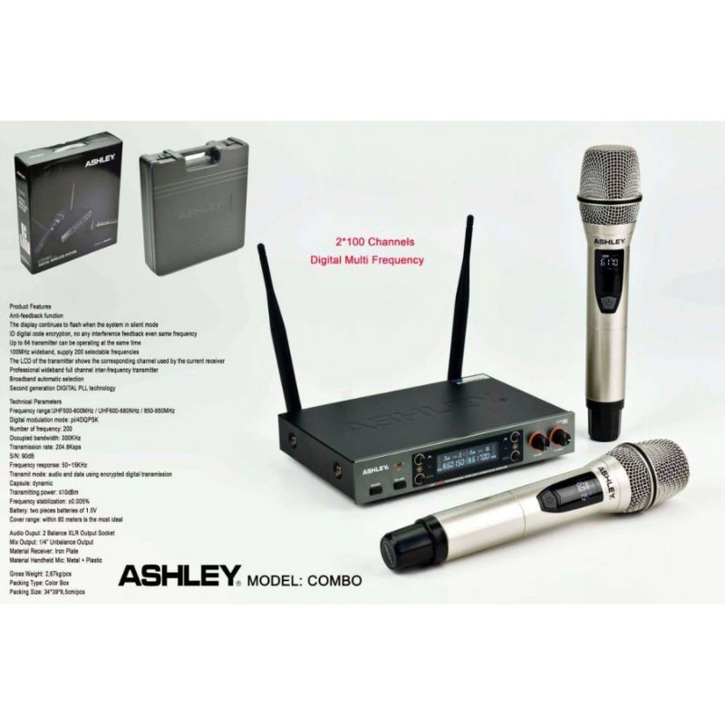 Mic Wireless Ashley Combo + Koper Handheld Original TERBAIK
