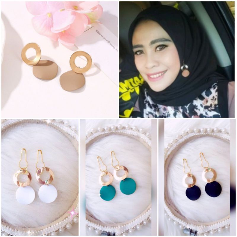 A21 Anting hijab juntai bulat susun gold warna