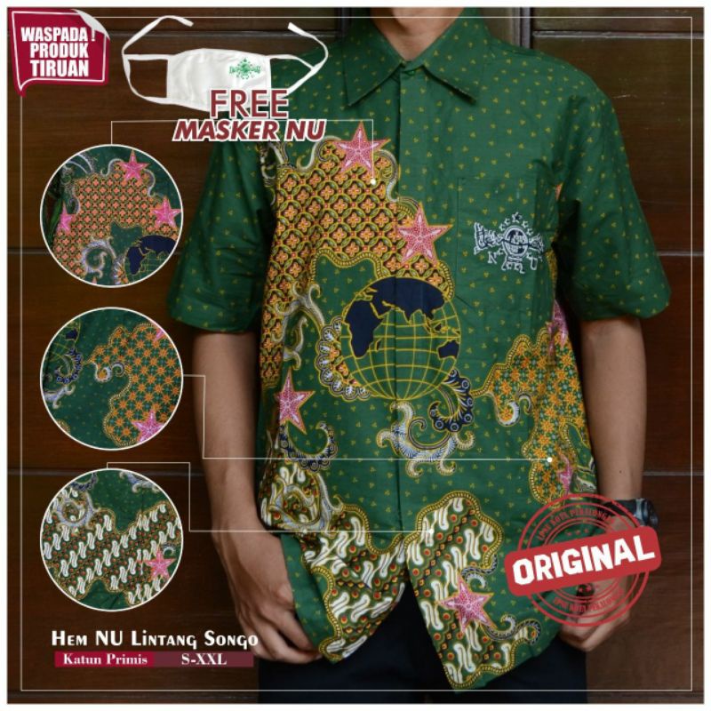 Hem NU / Hem Batik NU / Batik NU / Batik NU Pekalongan / Lengan Pendek Primis Lintang Songo