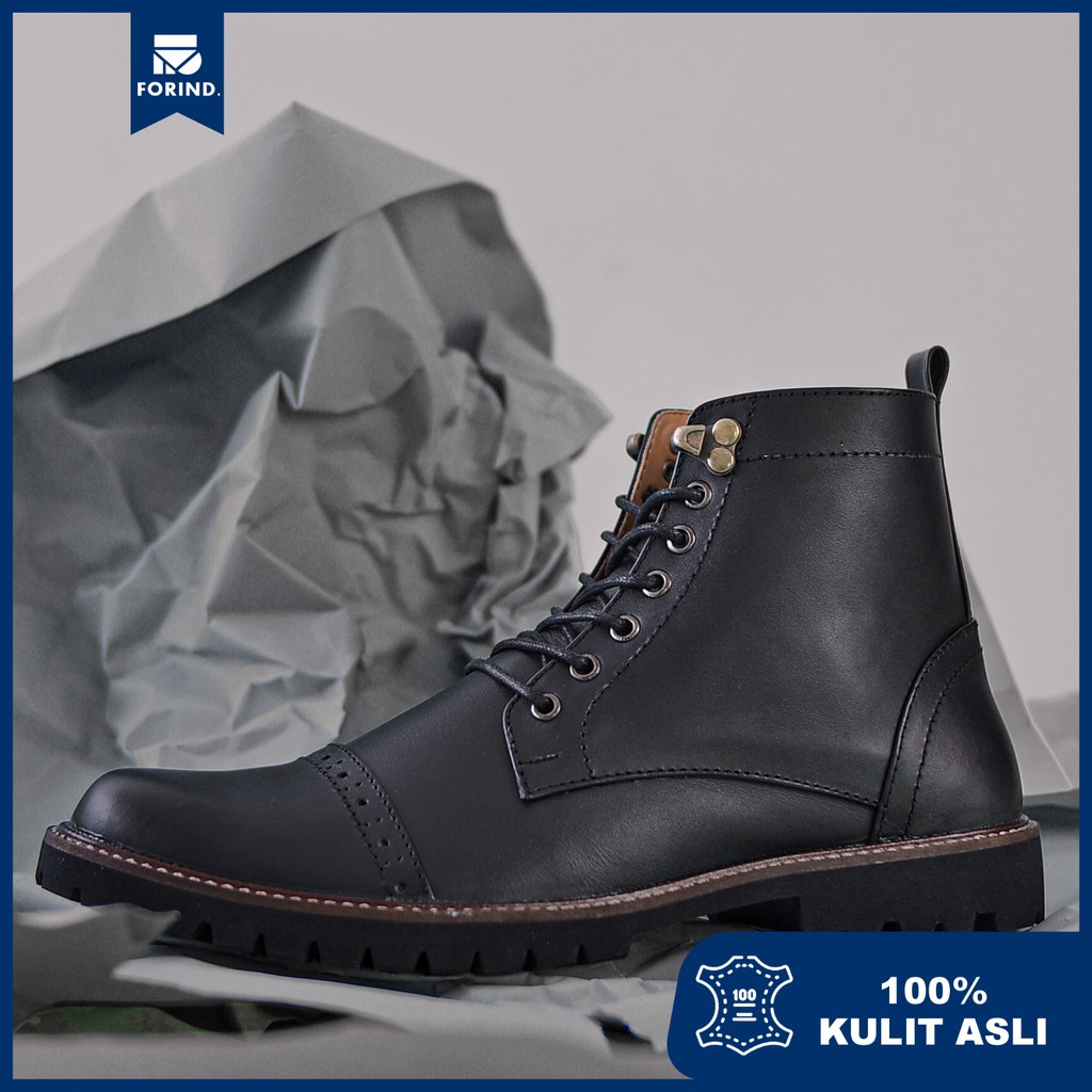 Arpegio Black | Sepatu Boots Kulit Asli Safety Boot Vintage Klasik Besi Original Ori | FORIND x Reyl